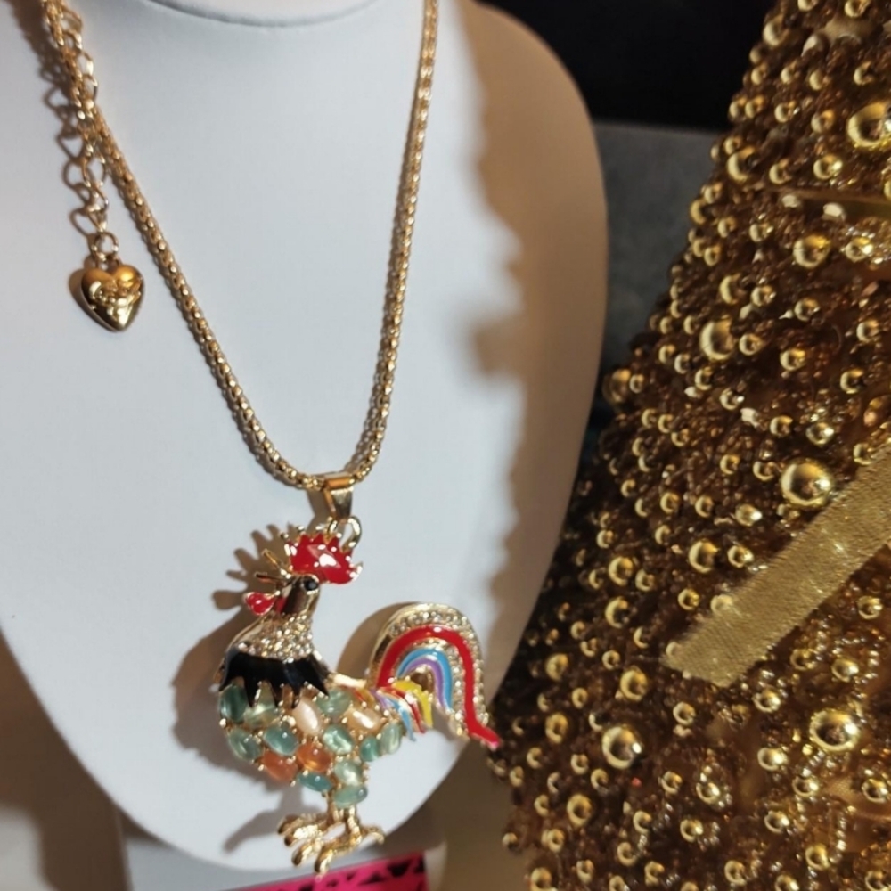 Betsey Johnson Multicolor Rooster Pendant Necklace